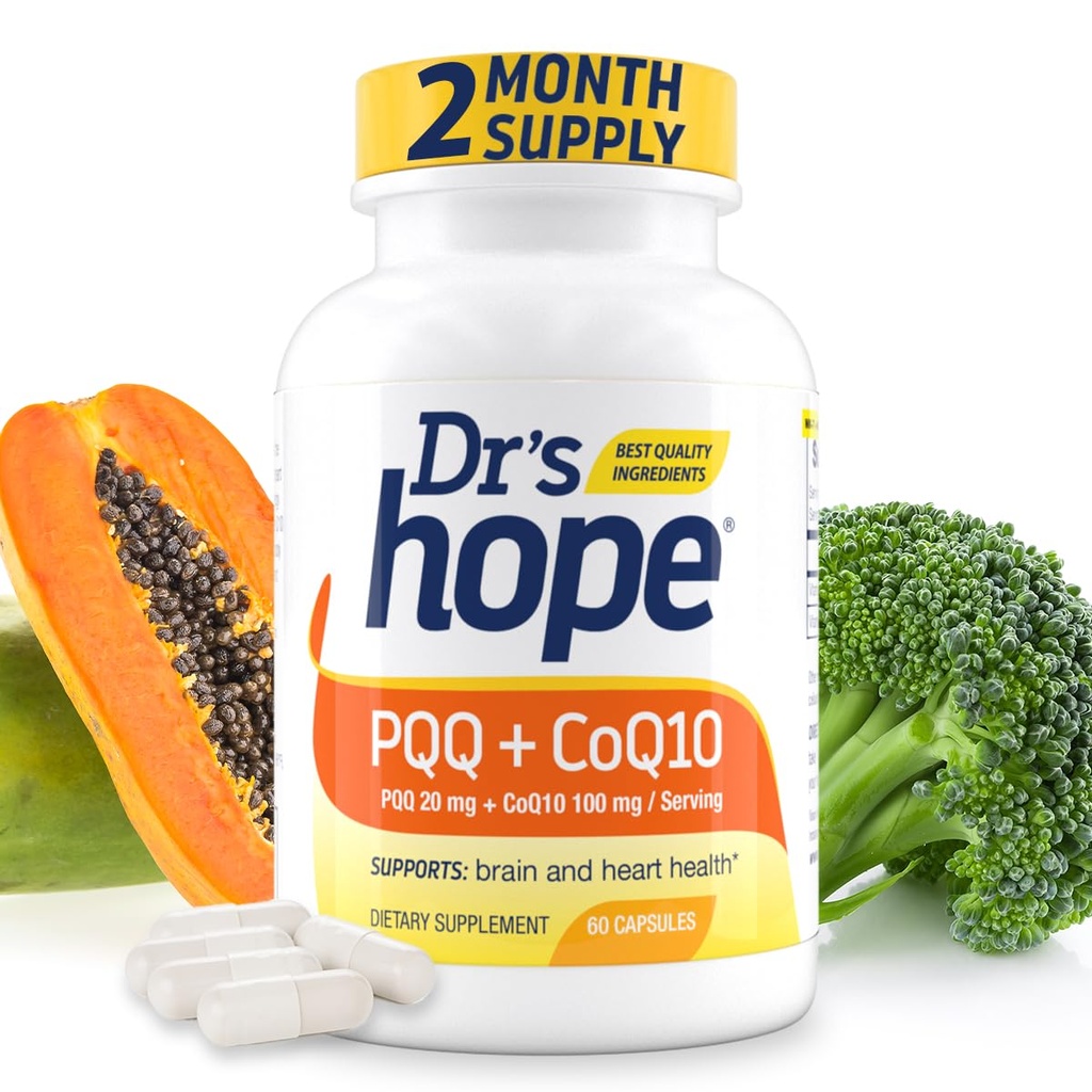 PQQ CoQ10 - PQQ 20mg Με CoQ10 100mg, Συμπλήρωμα PQQ Με Συμπληρώματα Συνένζυμου Q10 Υποστηρίζει Εγκεφαλική Υγεία, 60 Veggie Caps - 1 κάψουλα ανά υπηρεσία
