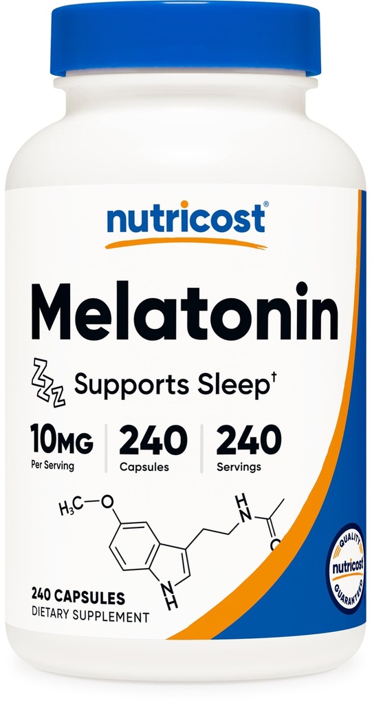 Nutricost Μελατονίνη 10mg, 240 Κάψουλες, Χωρίς ΓΤΟ & Γλουτένη