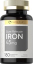 Carlyle Slow Release Iron 45 mg | 180 Tablets | Ferrous Sulfate Mineral Supplement | for Men & Women | Vegetarian, Non-GMO, and Gluten Free Formula