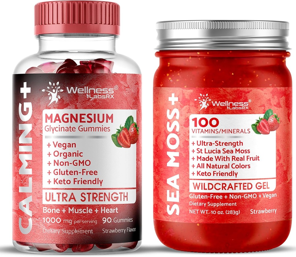 WELNESS LABSRX Ιρλανδική Θάλασσα Moss Gel Φράουλα Γεύση - Μαγνήσιο Γλυκινικό Gummies 1000mg