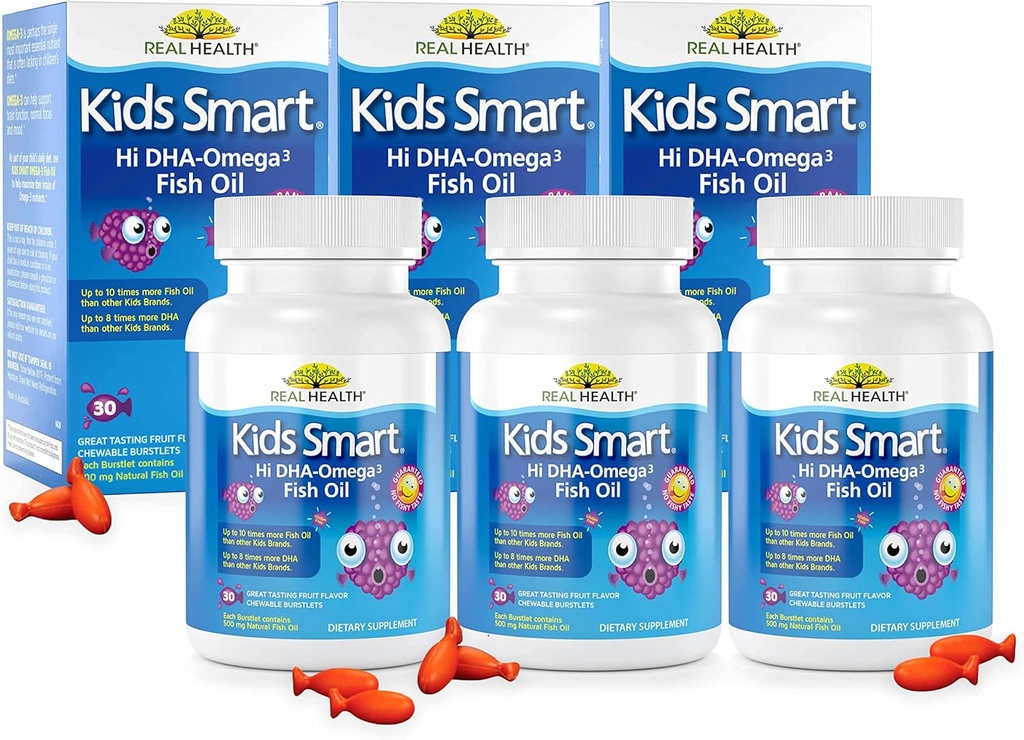 Real Health Bioglan Kids Smart Omega 3 Fish Oil, 30 Μασώμενα Burφτες (πακέτο των 3)