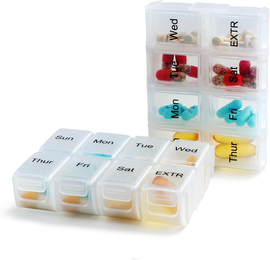 2 Πακέτα Εβδομαδιαία Travel Pill Organizer Θήκη για Αγορές με Αφαιρούμενο κουτί 7 ημερών, Μοντέρνο Δοχείο Χάπια για Ιατρική, Βιταμίνη, Συμπλήρωμα