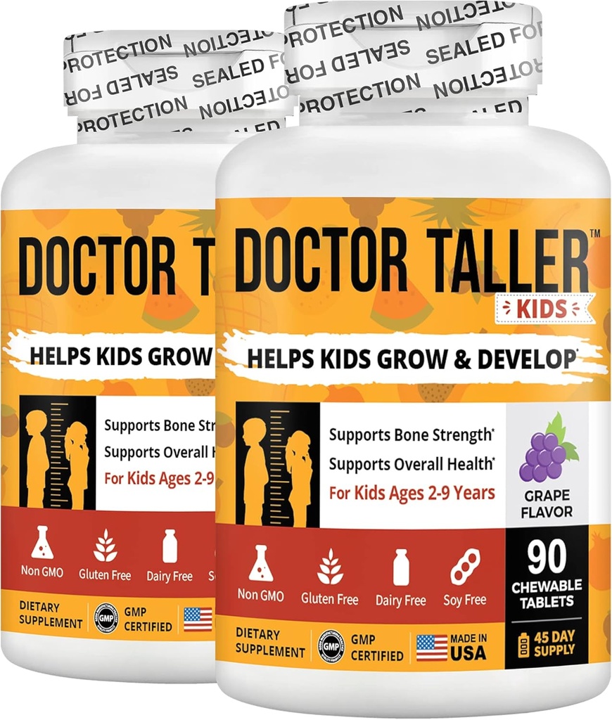NuBest Doctor Taller Kids - Παιδικές Πολυβιταμίνες, Βιταμίνες Toddler - Υποστήριξη Δύναμη των οστών, Ενισχυμένη Ανοσία με Ασβέστιο, Πολυβιταμίνες για Ηλικίες 2 έως 9 - Γεύσεις Σταφυλιού - 90 Μασώμενα δισκία 