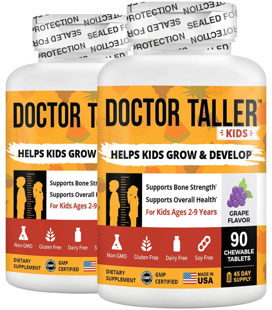 NuBest Doctor Taller Kids - Παιδικές Πολυβιταμίνες, Βιταμίνες Toddler - Υποστήριξη Δύναμη των οστών, Ενισχυμένη Ανοσία με Ασβέστιο, Πολυβιταμίνες για Ηλικίες 2 έως 9 - Γεύσεις Σταφυλιού - 90 Μασώμενα δισκία 