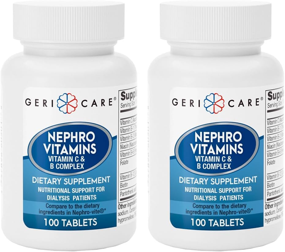 GeriCare Nephro Vitamin C & B Complex Tablets, 100 Count – Daily Kidney Health & Energy Support, Immune System Boost, Antioxidant Protection & Μεταβολισμός Υποστήριξη (Pack of 2)
