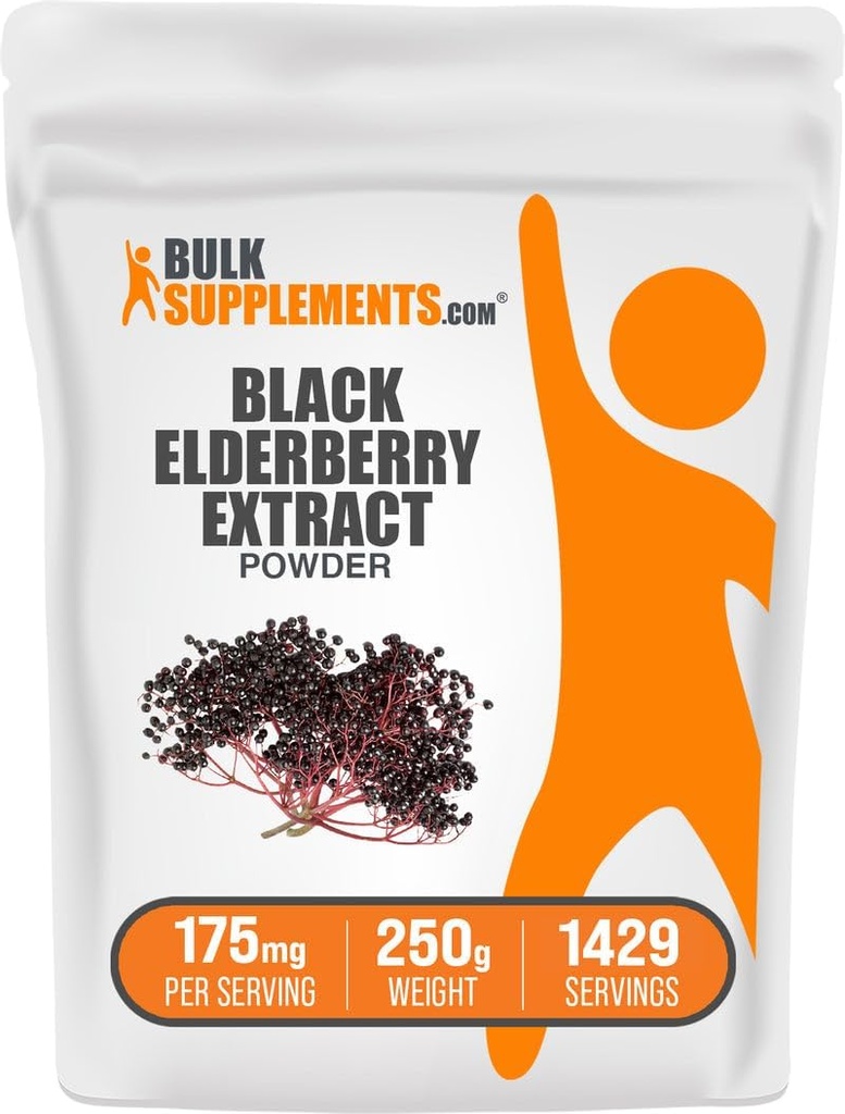 BulkSupplements.com Earderberry Extract Powder - Earderberries που προέρχονται από Black Elderbrry, Immune Support Supplement - Gluten Free - 175mg per Serving, 250g (8,8 oz) (Pack of 1)