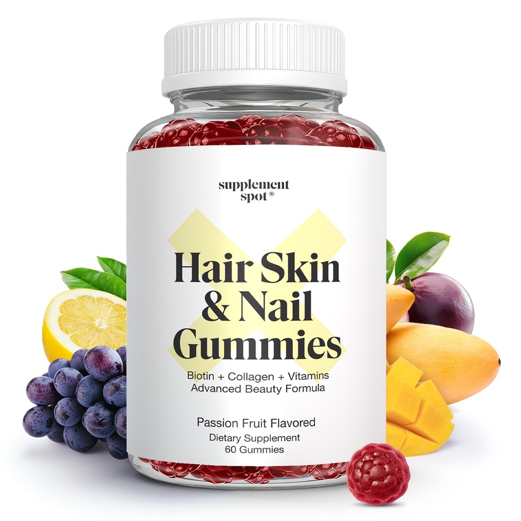 Δέρμα μαλλιών και τα νύχια Βιταμίνες, 6000 mcg Biotin Gummies w/Collagen, Πάθος Φρούτα Γεύση Βιταμίνες μαλλιών, χωρίς γλουτένη Συμπληρώματα κολλαγόνου (60 Count)