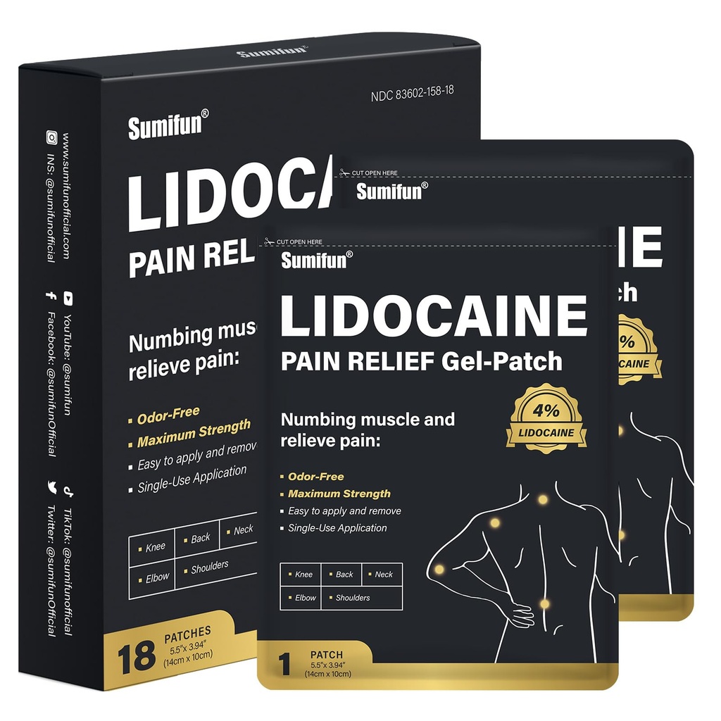 Sumifun 4% Lidocaeine Patches, 18 Count Long Lasting Plaster Patch for Knee, Shoulder, Mus, Joints with Natural Ingredients, Extended Patch with Lidocaeine FSA or HSA Επιλέξιμες