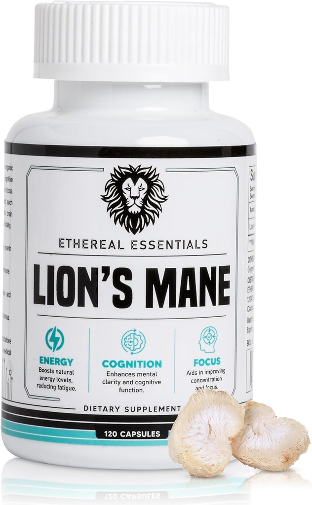 Lions Mane Mushroom Cognition Κάψουλες (120 Count) - Mushroom Powder Lion's Mane Extract - Brain Vitamins - Cognition - Συμπλήρωμα εστίασης