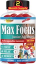 Max Focus Junior – Kids Focus & Calm Gummies | Calming & Attention Support Supplement for Kids & Teens with Ashwagandha | Brain Vitamins | Vegan, Non-GMO, 60 Gummies