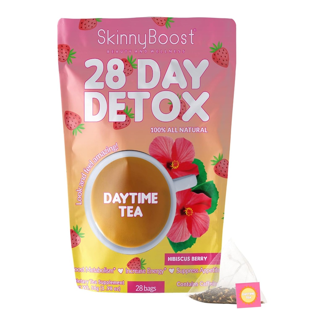 SkinnyBoost 28 Ημέρα Detox Ημέρα Τσάι -HIBISCUS BERRY (28 Τσάντες Τσάι) Υποστηρίζει την ενίσχυση του μεταβολισμού, Detox, Όλα φυσικά, μη ΓΤΟ, Vegan, Keto Φιλικό
