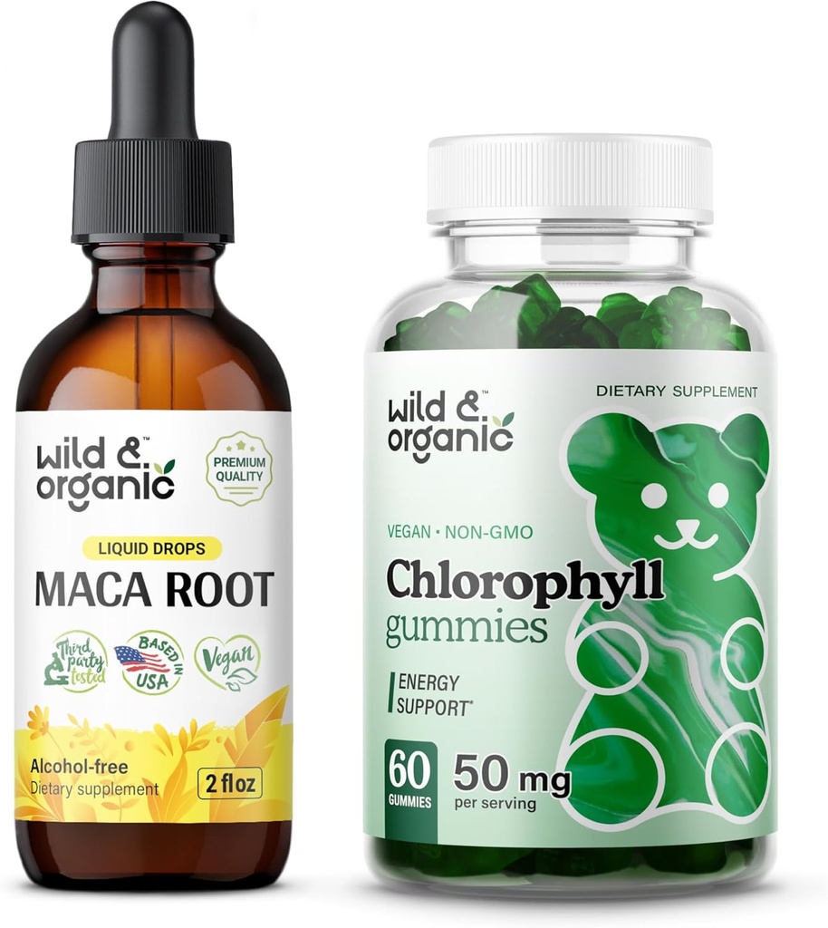 Άγρια & οργανική ρίζα Maca Βάμμα 2 fl oz & Chlorophyl Gummies