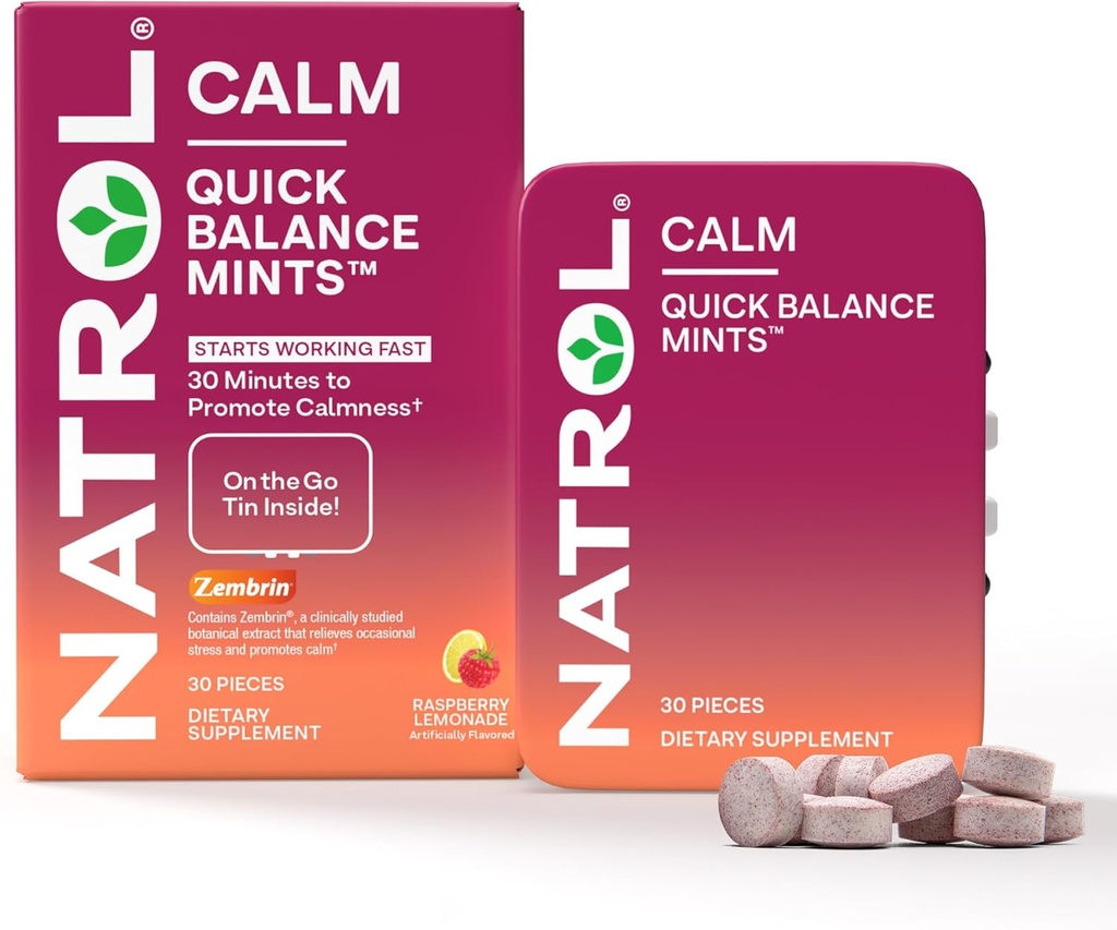 Natrol γρήγορη ισορροπία Μέντες ηρεμίας, συμπλήρωμα διατροφής, λεμονάδα σμέουρων τεχνητά αρωματισμένα, 30 κόμης, 15 ημέρες εφοδιασμού