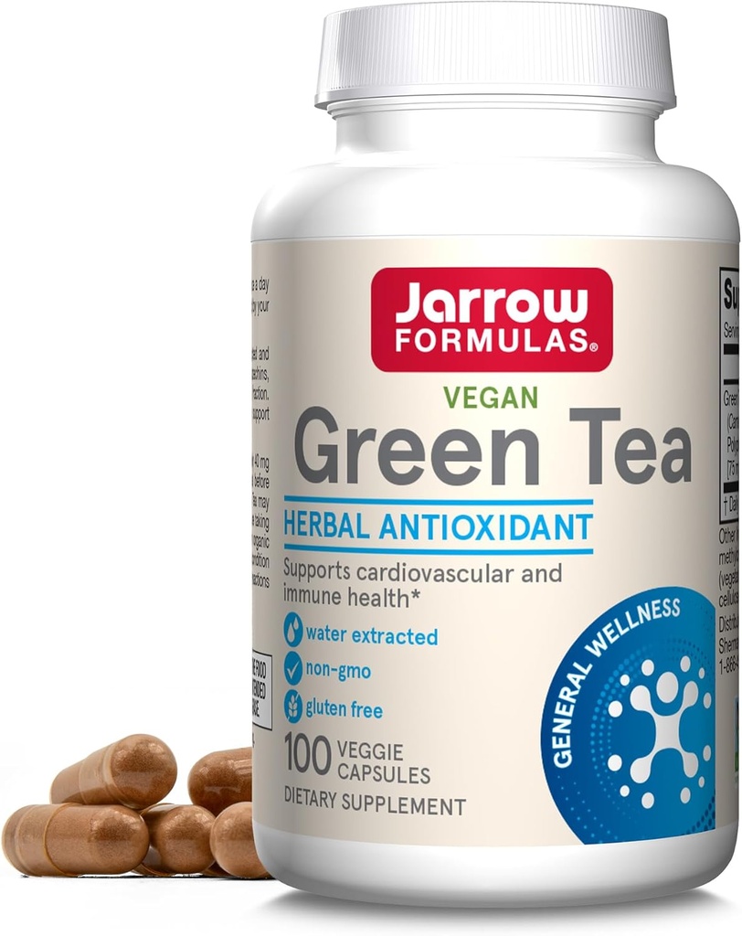 Jarrow Formulas Green Tea Herbal Antioxidant 500 mg, Dietary Supplement, Cardiovascular and Immune Health, 100 Capsules, 100 Day Supply