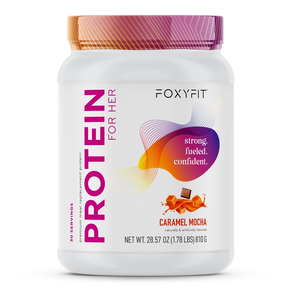 Πρωτεΐνες FoxyFit για εκείνη, Caramel Mocha Whey Protein Powder με CLA και Biotin για Υγιή Glow (1,85 lbs)