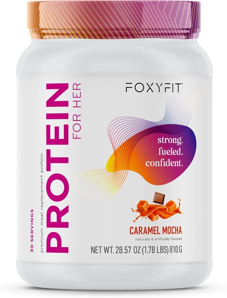 FoxyFit Protein for Her, Caramel Mocha Whey Protein Powder with CLA and Biotin for a Healthy Glow (1.85 lbs)