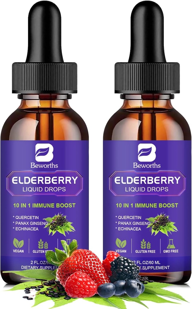 Organic Quercetin Black Elderberry Liquid Drops for Kids & Adults 