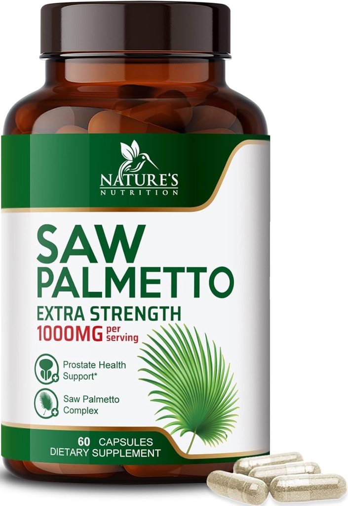Πριόνι Palmetto για άνδρες 1000MG - 3X δύναμη συμπλήρωμα υγείας Prostate - συμπλήρωμα εκχυλίσματος βοτάνων - συμπληρώματα Prostate για την υποστήριξη της υγείας των ανδρών, ούρα προστάτης & υποστήριξη της υγείας των μαλλιών - 60 κάψουλες