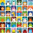 Hebayy 36 Ζευγάρια Ζώα που ταιριάζουν Cartoon Flash Cards Σβήσιμο (72 PCs, κάθε μέτρο 2\" X 2\")