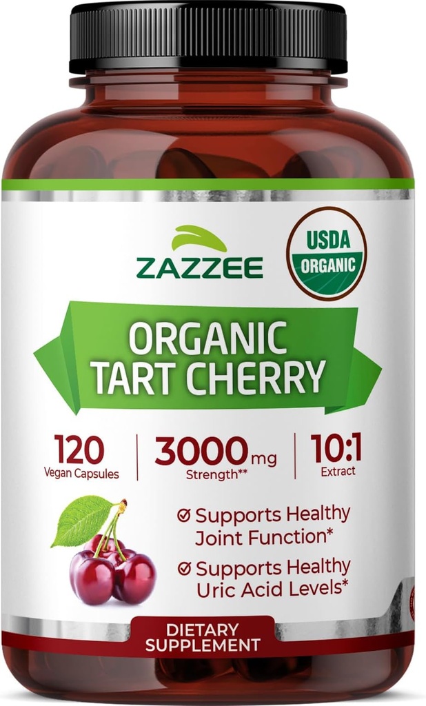 Zazzee USDA Organic Tart Cherry 10:1 Extract, 3000 mg Strength, 120 Vegan Capsules, 4 Month Supply, Standardized, Concentrated 10X Extract, 100% Vegetarian, Certified Organic, All-Natural and Non-GMO