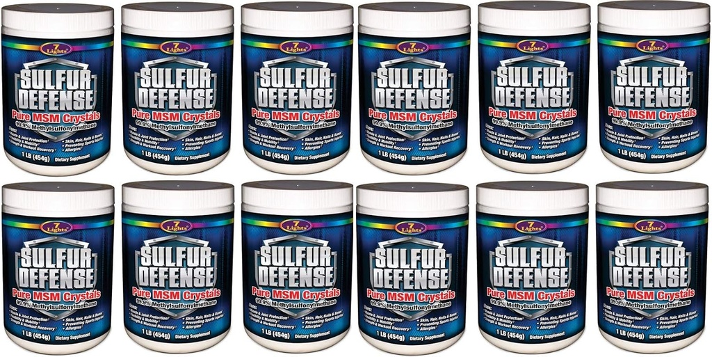 7 Lights Sulfur Defense, Pure 99,9% MSM (Methylsulfonylmethane) Κρύσταλλοι, 1 λίρα, Συσκευασία Υπόθεση των 12