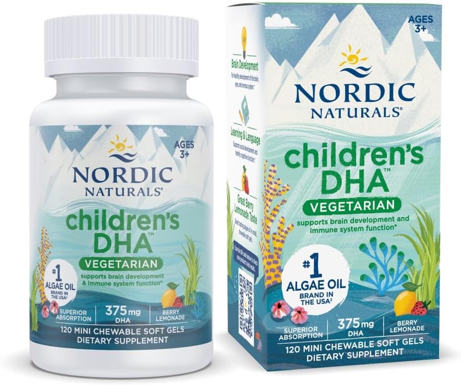 Nordic Naturals Παιδική DHA Χορτοφαγική - Παιδιά DHA Omega-3 συμπλήρωμα - Λάδι άλγης - Berry Λεμονάδα Mini Μασώμενα - Plant-based Formula for Ηλικίες 3+ - 120 Soft Gels - 40 Υπηρεσίες