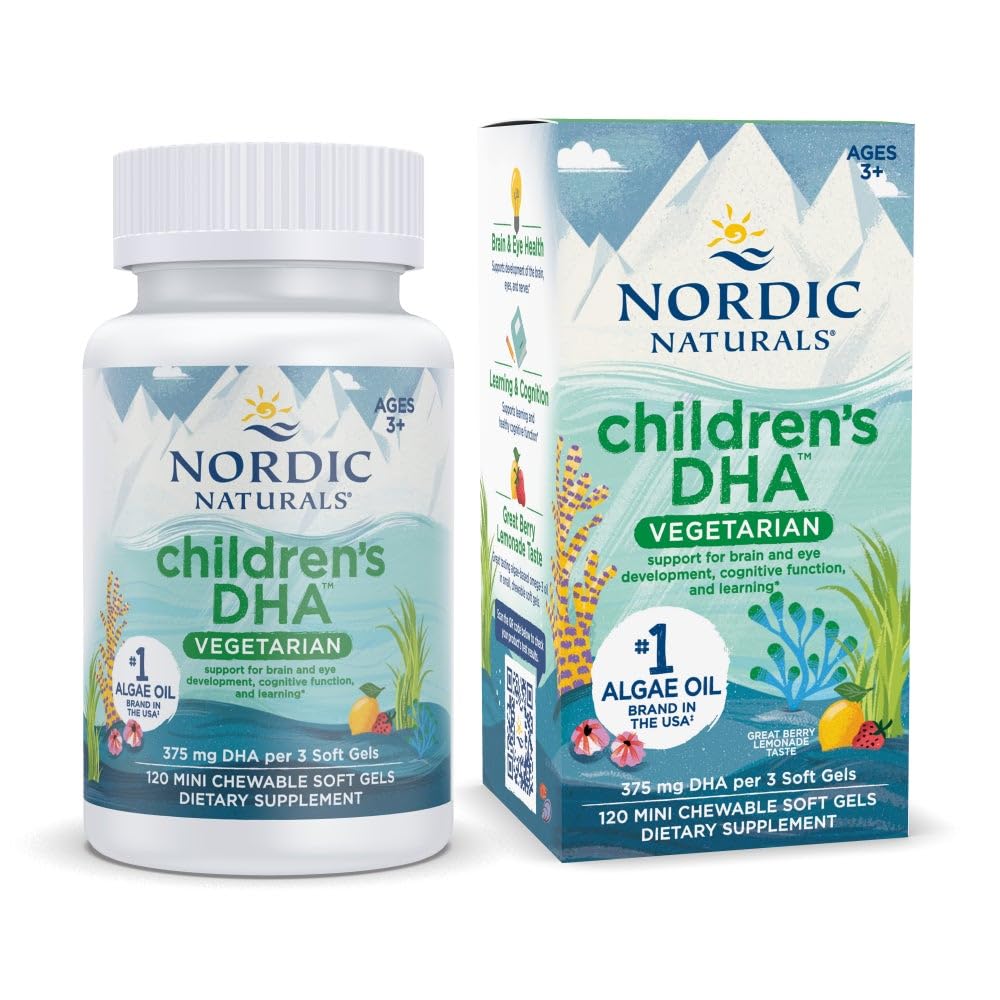 Nordic Naturals Παιδική DHA Χορτοφαγική - Παιδιά DHA Omega-3 συμπλήρωμα - Λάδι άλγης - Berry Λεμονάδα Mini Μασώμενα - Plant-based Formula for Ηλικίες 3+ - 120 Soft Gels - 40 Υπηρεσίες
