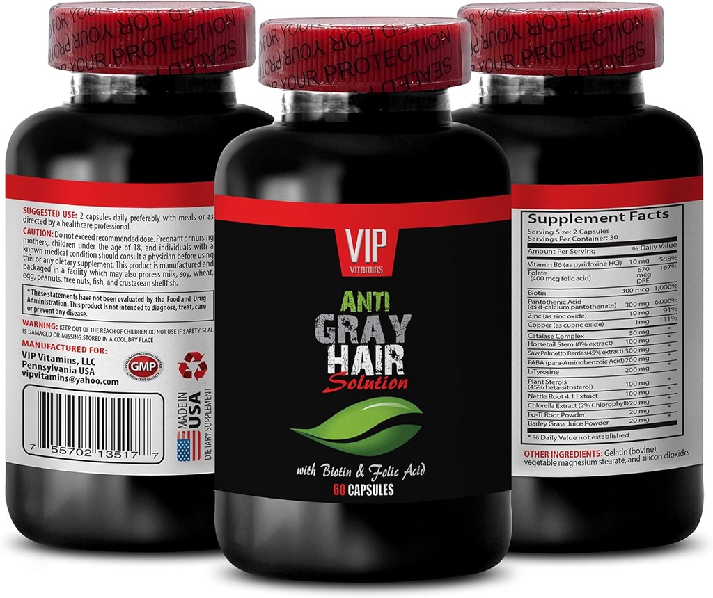 Best Naturals Anti Gray Hair - Anti Gray Hair for Men and Women - GET Your Style Επιστροφή - Σταματά Grey Hair Change - Καταλάση για Gray Hair - Anti Gray Hair Supplement - Υποστήριξη μαλλιών Βιταμίνες 1Bot 60Caps