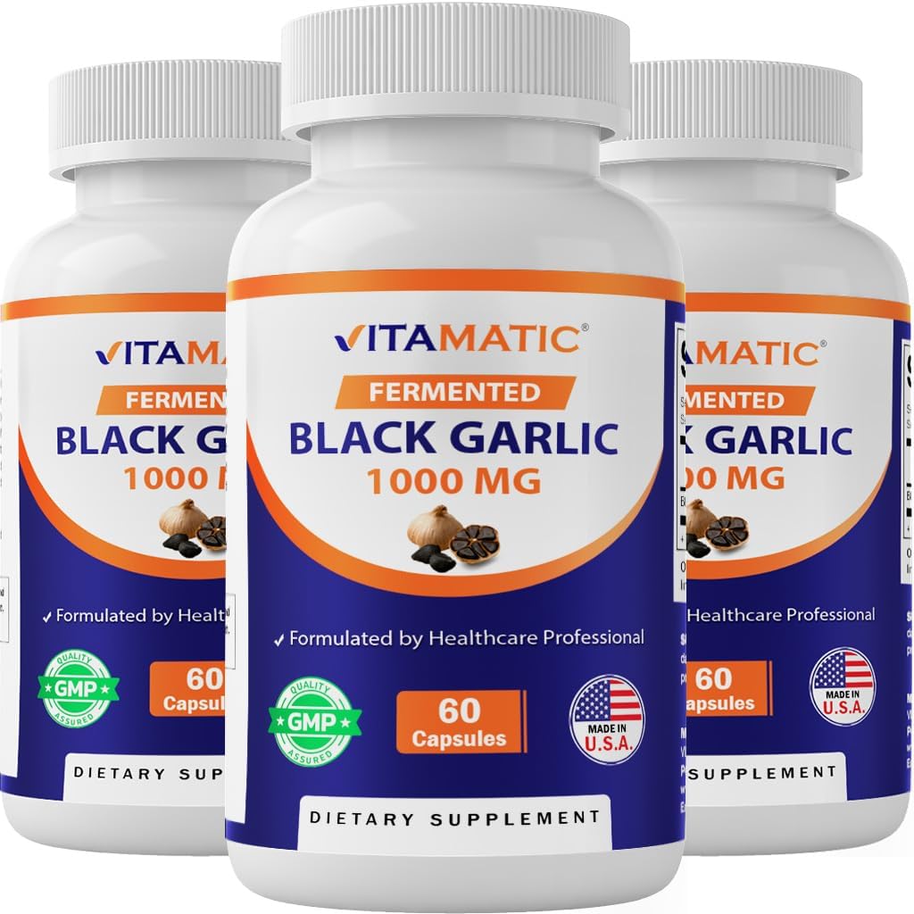 Vitamatic 3 Pack Fermented Black Garlic Extract 1000 mg 60 Capsules - Non-GMO, Gluten Free - (Total 180 Capsules)