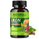 NATURELO Vegan Iron Supplement with Vitamin C and Organic Whole Foods - Απαλά Χάπια Σιδήρου για Γυναίκες & Άνδρες με Ανεπάρκεια Σιδήρου Συμπεριλαμβανομένων Εγκυμοσύνης, Αναιμίας και Vegan Διατροφής - 90 Mini Capsles