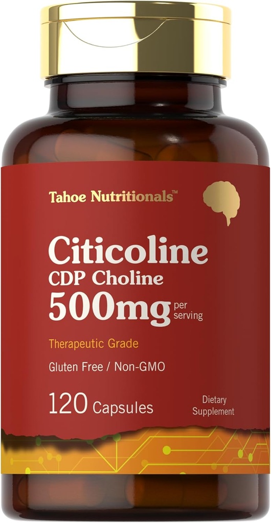 Tahoe Nutritionals Citicoline 500mg | 120 Capsules | CDP Choline Supplements | Therapeutic Grade | Gluten Free, Non-GMO