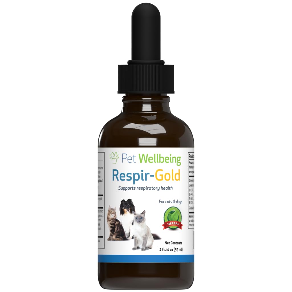Pet Wellbeing Respir-Gold for Cats - Υποστηρίζει υγιή αναπνοή, Open Airways, αναπνευστική υποστήριξη, μαύρο κύμινο, κυνηγόσκυλο, Grindelia - Veterinian-Formulated βοτανικό συμπλήρωμα 2 fl oz (59 ml)
