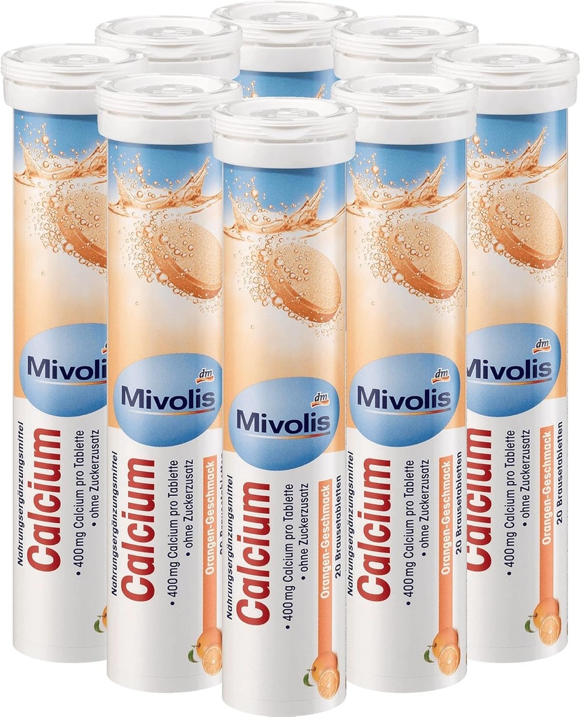 Mivolis Calcium αναβράζοντα δισκία - Διαιτητικά συμπληρώματα 8 Σωλήνες x 20 τεμ.