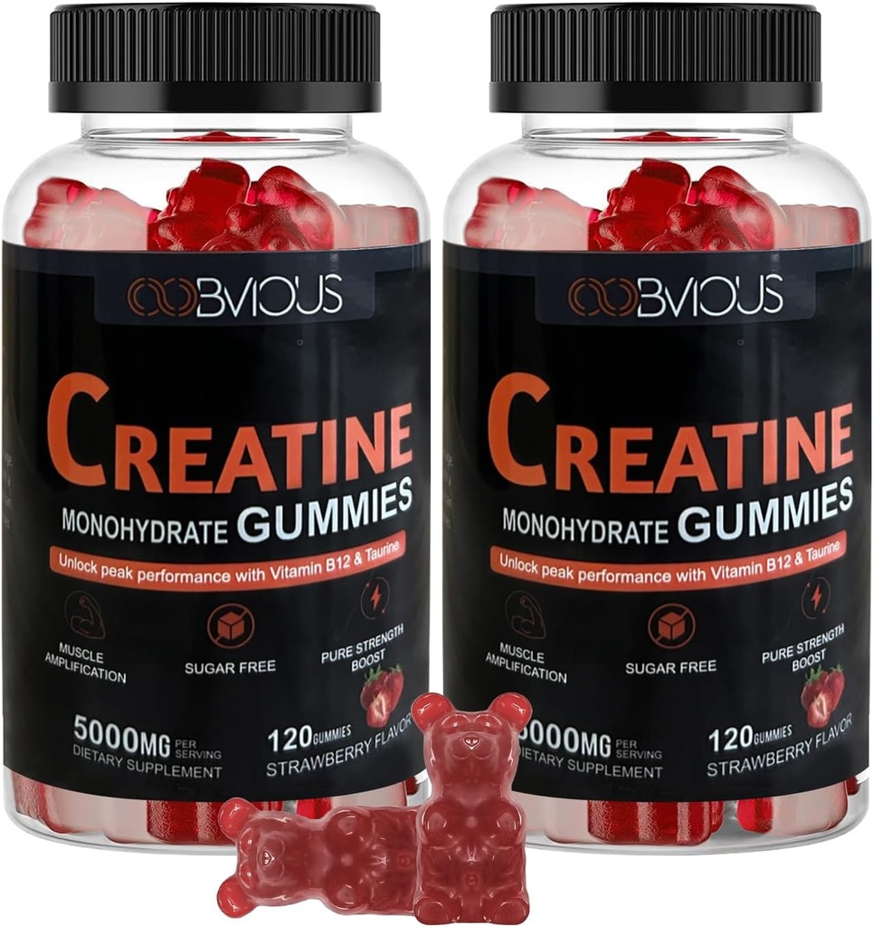 Creatine Monohydrate Gummies 240 για Άνδρες & Γυναίκες- 5g, Sugar-Free Προ-Workout Gummy W/L-Taurine, Betaine Anhydrus, Alpha GPC, Βιταμίνη B12, Μασώμενα Gummies για μυϊκή δύναμη & ενίσχυση ενέργειας (2 Pack)