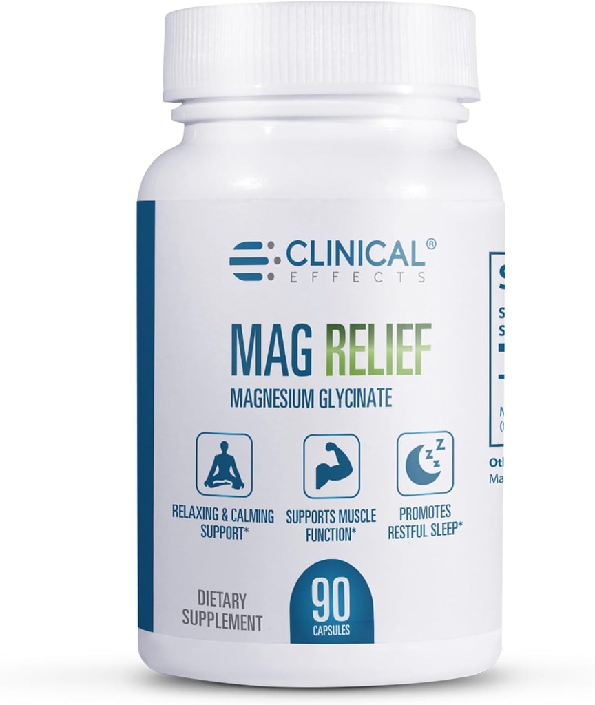 Clinical Effects Mag Relief Mag Mag Mag Magnesium Supplement - 275mg Pure Magnesium Glycinate Caps - 90 Μαγνήσιο Κάψουλες - Ποιότητα Μαγνήσιο για την άμυνα, τα οστά, τους μυς και τα νεύρα Υποστήριξη - USA Made