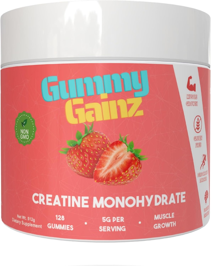 Creatine Monohydrate Gummies Muscle Strength Builder Κερδίστε την ταχύτερη ανάκτηση 5000mg για άνδρες & γυναίκες Ενισχύστε την ενέργεια πριν από την προπόνηση Chewables συμπλήρωμα 128ct (Regular, Φράουλα)