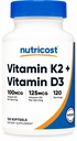 Nutricost Βιταμίνη D3 + K2 (5000 IU D3 / 100mcg MK7), 120 Softgels – Χωρίς γλουτένη και χωρίς γλουτένη