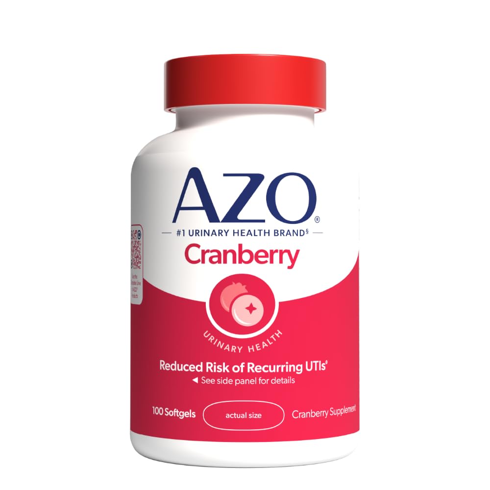 AZO Cranberry συμπλήρωμα, Φτιαγμένο με συμπυκνωμένη σκόνη ολόκληρων φρούτων Cranberry για να βοηθήσει τον καθαρισμό και την προστασία του ουροποιητικού υλικού*, χωρίς ζάχαρη χάπια, μη GMO, 100 Softgels