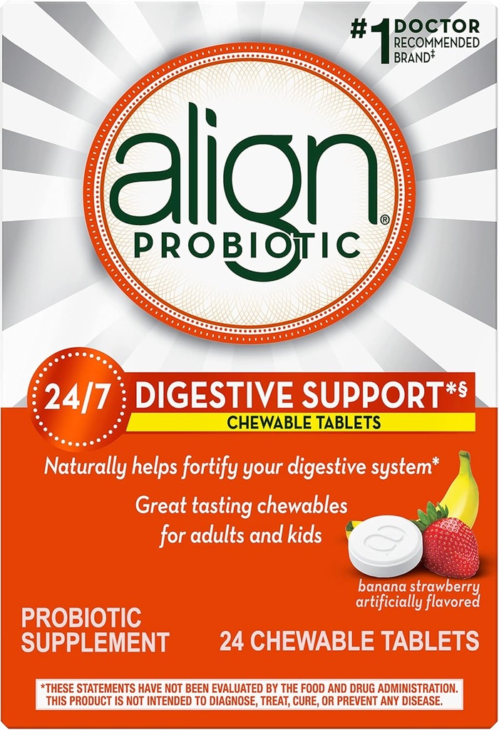 Ευθυγράμμιση Probiotic, Μασώμενα Probiotic δισκία για γυναίκες και άνδρες, Οχύρωση Digestive System σας 24/7 με υγιή βακτήρια, # 1 συνιστάται Probiotic από γιατρούς και γαστρεντερολόγους, 24 δισκία