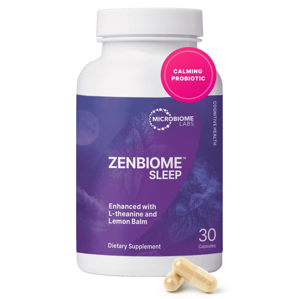 Microbiome Labs Zenbiome Sleep - L Theanine Supplement with Lemon Balm Extract & Probiotics with Bifidobacterium Longum - Help Soothe the Gut-Brain Axis at Bedtime (30 Κάψουλες)