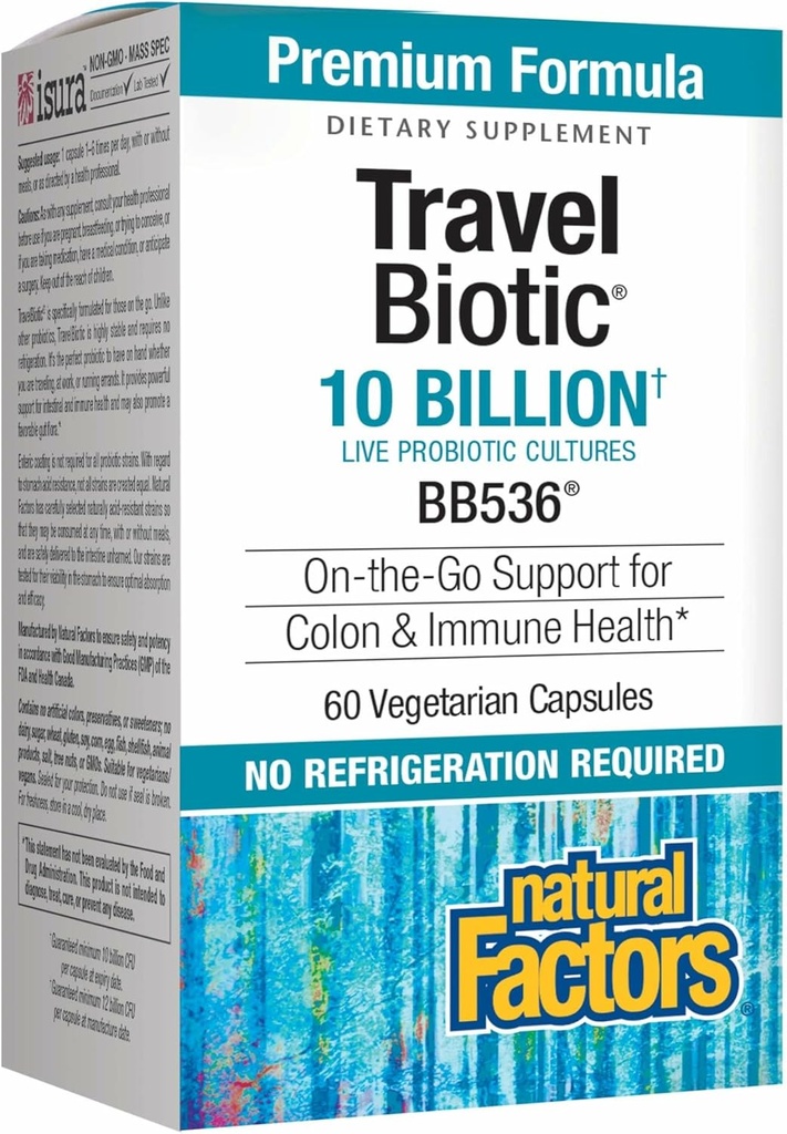 Φυσικοί παράγοντες, TravelBiotic, υποστηρίζει Colon και ανοσοποιητική υγεία, ράφι σταθερό προβιοτικό συμπλήρωμα, 10 δισεκατομμύρια CFU, Vegan, 60 κάψουλες (60 μερίδες)