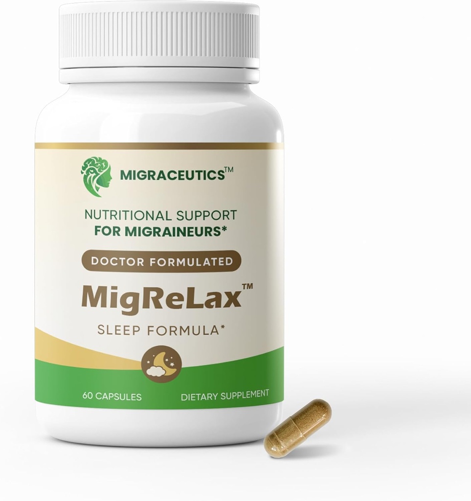 MigReLax - Doctor Formulated Ημικρανία Συμπληρώματα ανακούφισης - Sleep & Relaxation Support with Valerian, Lemon Balm, Πάθος Λουλούδι, Λυκίσκος - Ημικρανία συμπλήρωμα για γυναίκες & άνδρες - Ημικρανία Πονοκέφαλος Υποστήριξη