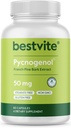 BESTVITE Pycnogenol 50mg (60 Capsules) - French Maritime Pine Bark Extract - No Stearates - Gluten Free - Non GMO