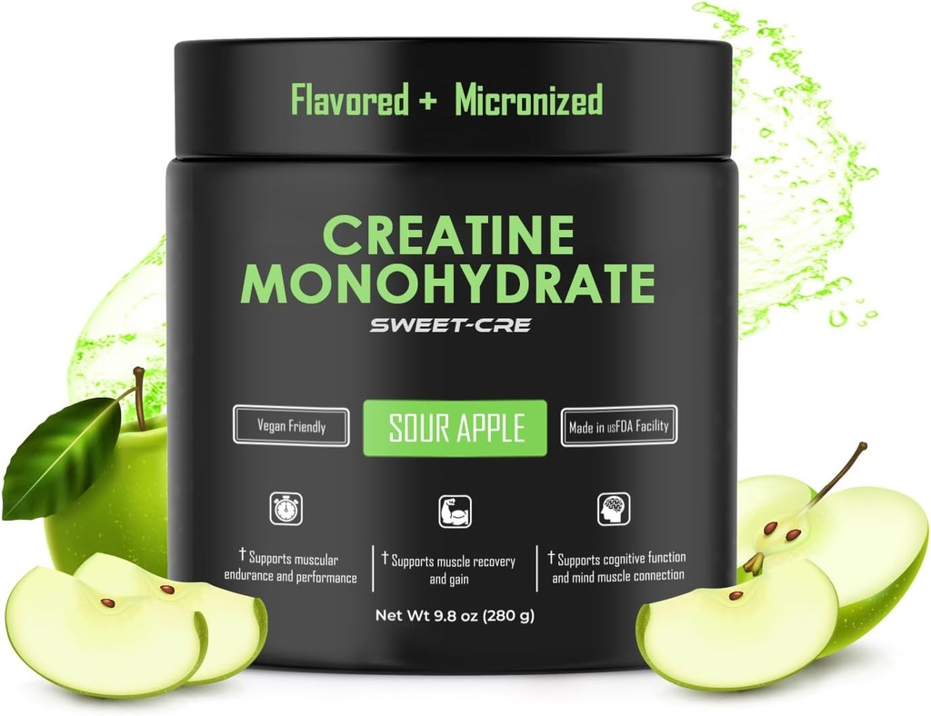 Creatine Monohydrate – 5g Creatine Monohydrate Powder – Advanced Creatine για γυναίκες και άνδρες – Bulk Συμπληρώματα Creatine – Delicious Fruit Punch Flavor – 10oz (40 Servings, Sour Apple)