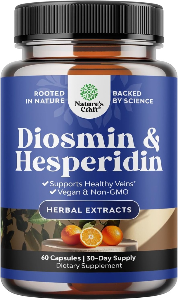 Diosmin Hesperidin 1000mg Complex for Adults - Bitter Orange Supplement for Varicose Veins Support, Leg & Feet Blood Health - Diosmin & Hesperidin Συμπληρώματα από Citrus Aurantium - 60 Count