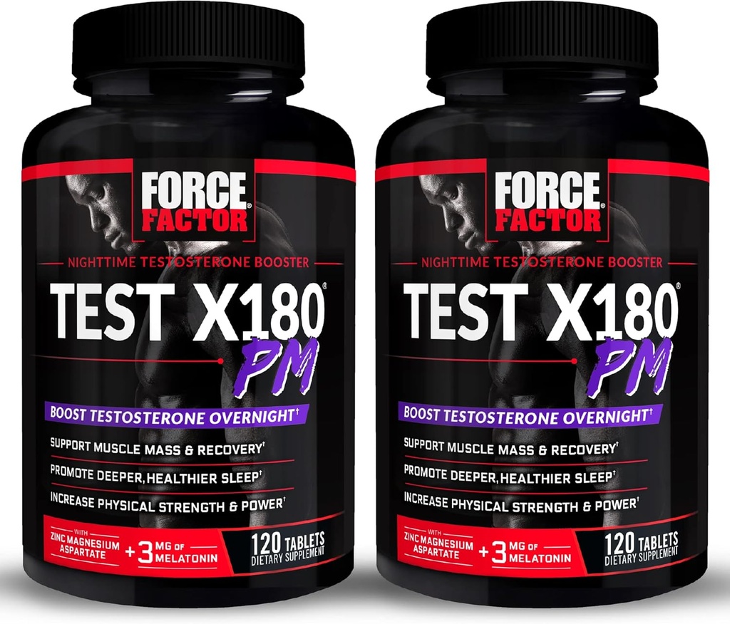 FORCE FACTOR Test X180 PM, 2-πακέτο, Testosterone Booster για τους άνδρες, Overnight Testosterone συμπλήρωμα για τη δημιουργία μυών, αύξηση της δύναμης, και την προώθηση βαθύτερη, πιο υγιή ύπνο και την αποκατάσταση, 240 δισκία