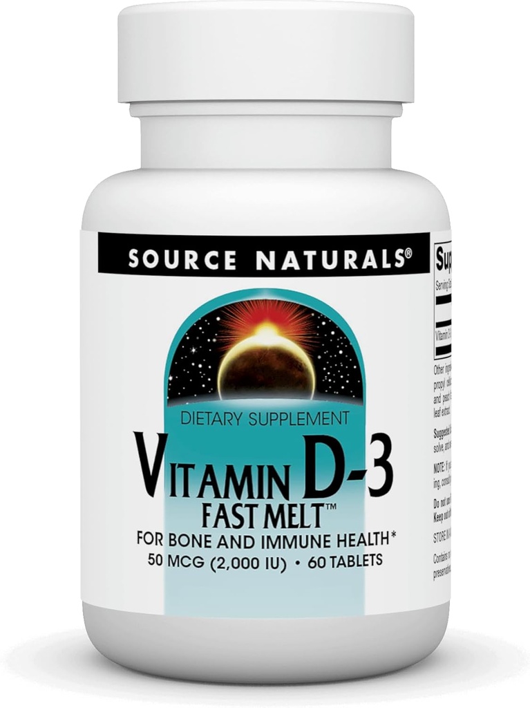 Source Naturals Βιταμίνη D-3 2000 eu Υποστηρίζει την υγεία των οστών και του ανοσοποιητικού - Black Cherry Peach Flavor - 60 Fast Melt Tablets