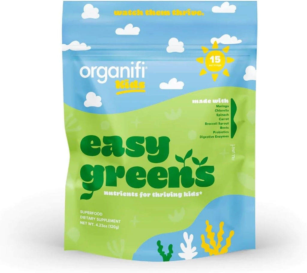 Organifi Kids: Easy Greens - Προβιοτικά για τα παιδιά Made with a Delicious Blend of Λαχανικά and Superfoods - Φυτικά, Vegan, and no Glutten, Dairy, or Soy, 15 Servings