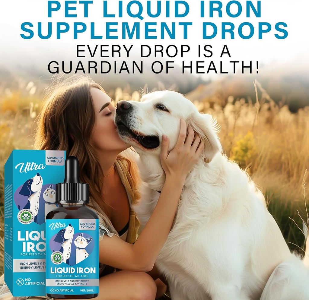 Liquid Iron Supplements for Cats and Dogs, Improves Anemia, Low Energy Levels and Lethargy, 2 Packs