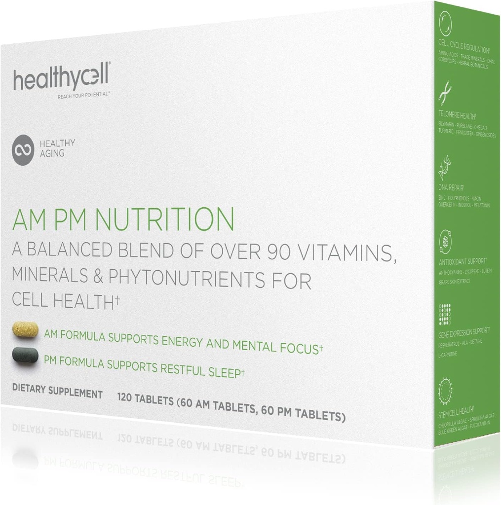HealthyCell AM PM Διατροφή για την ημέρα & τη νύχτα - Μείγμα 90 βιταμινών, ορυκτών, προβιοτικών & θρεπτικών συστατικών Υποστηρίζει τη συνολική υγεία, ενέργεια, εστίαση & ύπνο - Φυσική πολυβιταμίνη για άνδρες & γυναίκες - 30 Υπηρεσίες